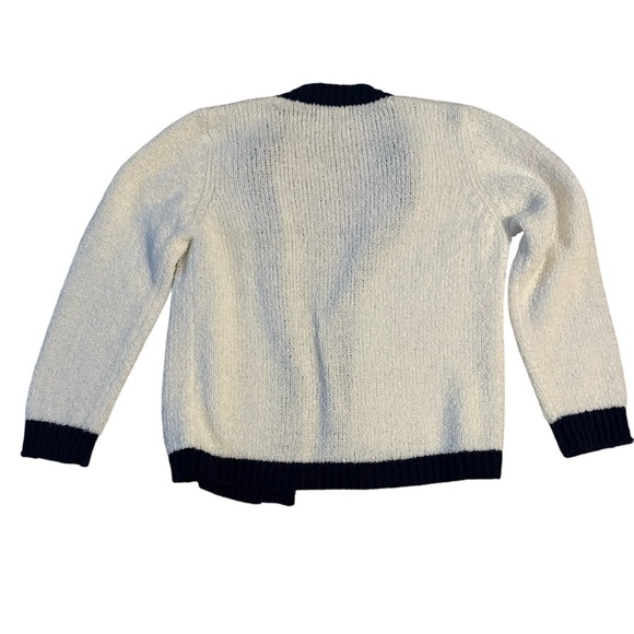 Vintage Le Sah Petites Ivory & Blue Open Front Cardigan Size M - Picture 3 of 5